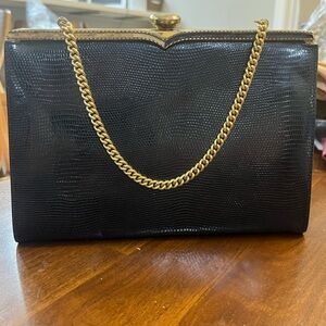 COBLENTZ black leather bag with gold chain kiss lock